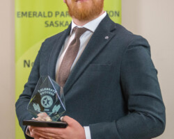 Accepting the Distinguished Entrepreneur Award on behalf of Nicole Campbell of Yorkton Concrete (2012) Ltd was Sean Craib-Petkau, Chair of the Board of Yorkton Business Improvement District, sponsor of the Award.