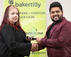 The Personal & Aesthetics Award, sponsored by Tapps Sports Lounge & Grill; and The Flats Eatery and Drink, was presented to Rebecca Daneluk of Skin Lab Aesthetics by Harsh Dave.